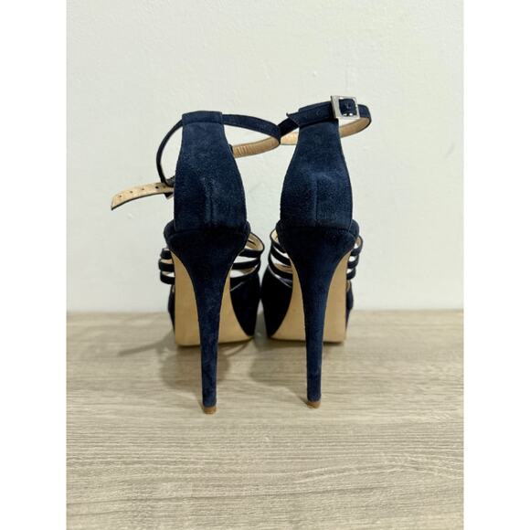 Abel Munoz Eiffel Suede Stilettos Heel Platform Sandals Navy Blue Women's 39/8.5 - Picture 4 of 6